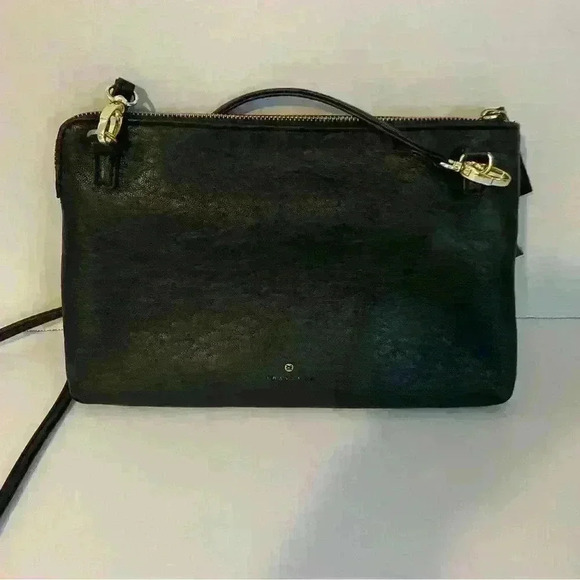 Traventi Leather double slip black crossbody hand‎ bag - Picture 2 of 10
